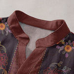 Buddha Stones Cotton Baroque Floral Pattern Men's Short Sleeve Half Button Shirt