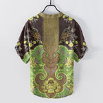 Buddha Stones Cotton Baroque Floral Pattern Men's Short Sleeve Half Button Shirt