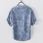 Buddha Stones Cotton Vintage Dragon Pattern Men's Short Sleeve Half Button Shirt