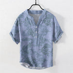 Buddha Stones Cotton Vintage Dragon Pattern Men's Short Sleeve Half Button Shirt