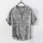 Buddha Stones Cotton Vintage Dragon Pattern Men's Short Sleeve Half Button Shirt