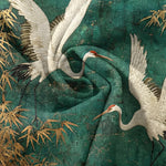 Buddha Stones Cotton Crane Bamboo Pattern Men's Short Sleeve Half Button Shirt