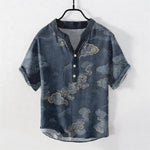 Buddha Stones Cotton Auspicious Cloud Pattern Men's Short Sleeve Half Button Shirt