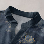 Buddha Stones Cotton Auspicious Cloud Pattern Men's Short Sleeve Half Button Shirt
