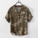 Buddha Stones Cotton Auspicious Cloud Pattern Men's Short Sleeve Half Button Shirt