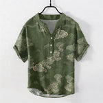 Buddha Stones Cotton Auspicious Cloud Pattern Men's Short Sleeve Half Button Shirt