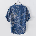 Buddha Stones Cotton White Dragon Cloud Pattern Men's Short Sleeve Half Button Shirt