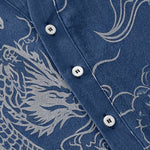 Buddha Stones Cotton White Dragon Cloud Pattern Men's Short Sleeve Half Button Shirt