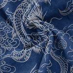 Buddha Stones Cotton White Dragon Cloud Pattern Men's Short Sleeve Half Button Shirt