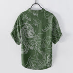 Buddha Stones Cotton White Dragon Cloud Pattern Men's Short Sleeve Half Button Shirt