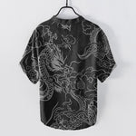 Buddha Stones Cotton White Dragon Cloud Pattern Men's Short Sleeve Half Button Shirt