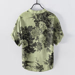Buddha Stones Cotton Ink Floral Pattern Men's Short Sleeve Half Button Shirt