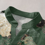Buddha Stones Cotton Crane Cloud Pattern Men's Short Sleeve Half Button Shirt