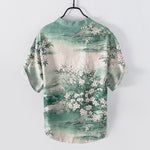 Buddha Stones Cotton Landscape Floral Pattern Men's Short Sleeve Half Button Shirt
