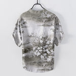 Buddha Stones Cotton Landscape Floral Pattern Men's Short Sleeve Half Button Shirt