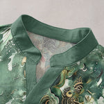 Buddha Stones Cotton Koi Fish Wave Pattern Men's Short Sleeve Half Button Shirt