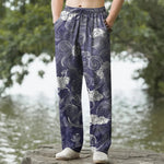 Buddha Stones Cotton Cloud Wave Pattern Men's Tapered Pants With Pockets