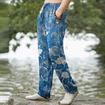 Buddha Stones Cotton Cloud Wave Pattern Men's Tapered Pants With Pockets