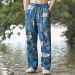 Buddha Stones Cotton Cloud Wave Pattern Men's Tapered Pants With Pockets