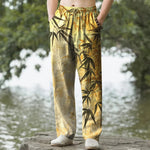 Buddha Stones Cotton Ink Bamboo Leaf Pattern Men's Tapered Pants With Pockets
