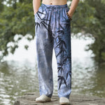 Buddha Stones Cotton Ink Bamboo Leaf Pattern Men's Tapered Pants With Pockets