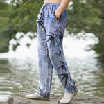 Buddha Stones Cotton Ink Bamboo Leaf Pattern Men's Tapered Pants With Pockets