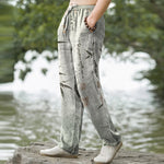Buddha Stones Cotton Ink Bamboo Leaf Pattern Men's Tapered Pants With Pockets