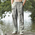 Buddha Stones Cotton Ink Bamboo Leaf Pattern Men's Tapered Pants With Pockets