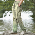Buddha Stones Cotton Ink Bamboo Leaf Pattern Men's Tapered Pants With Pockets