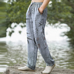 Buddha Stones Cotton Ink Bamboo Leaf Pattern Men's Tapered Pants With Pockets