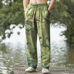 Buddha Stones Cotton Bamboo Bird Pattern Men's Tapered Pants With Pockets