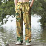 Buddha Stones Cotton Bamboo Bird Pattern Men's Tapered Pants With Pockets