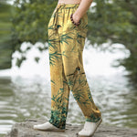 Buddha Stones Cotton Bamboo Bird Pattern Men's Tapered Pants With Pockets