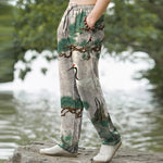 Buddha Stones Cotton Crane Pine Pattern Men's Tapered Pants With Pockets