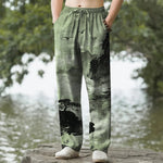 Buddha Stones Cotton Ink Landscape Pattern Men's Tapered Pants With Pockets