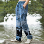 Buddha Stones Cotton Ink Landscape Pattern Men's Tapered Pants With Pockets