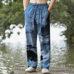 Buddha Stones Cotton Ink Landscape Pattern Men's Tapered Pants With Pockets