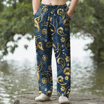 Buddha Stones Cotton Paisley Floral Pattern Men's Tapered Pants With Pockets