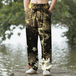 Buddha Stones Cotton Lotus Cloud Pattern Men's Tapered Pants With Pockets