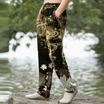 Buddha Stones Cotton Lotus Cloud Pattern Men's Tapered Pants With Pockets