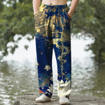 Buddha Stones Cotton Lotus Cloud Pattern Men's Tapered Pants With Pockets