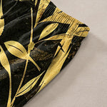 Buddha Stones Cotton Golden Bamboo Leaf Pattern Men's Tapered Pants With Pockets