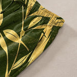 Buddha Stones Cotton Golden Bamboo Leaf Pattern Men's Tapered Pants With Pockets