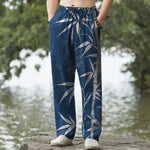 Buddha Stones Cotton Golden Bamboo Leaf Pattern Men's Tapered Pants With Pockets