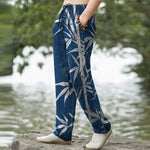 Buddha Stones Cotton Golden Bamboo Leaf Pattern Men's Tapered Pants With Pockets