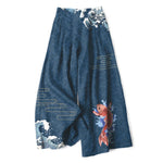Buddha Stones Cotton Linen Koi Fish Wave Pattern Women's Elastic Waist Wide Leg Pants With Pockets