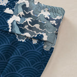 Buddha Stones Cotton Linen Koi Fish Wave Pattern Women's Elastic Waist Wide Leg Pants With Pockets