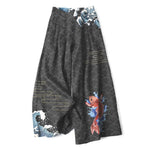 Buddha Stones Cotton Linen Koi Fish Wave Pattern Women's Elastic Waist Wide Leg Pants With Pockets