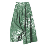 Buddha Stones Cotton Linen Lotus Floral Pattern Women's Elastic Waist Wide Leg Pants With Pockets