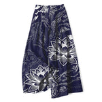 Buddha Stones Cotton Linen Lotus Floral Pattern Women's Elastic Waist Wide Leg Pants With Pockets